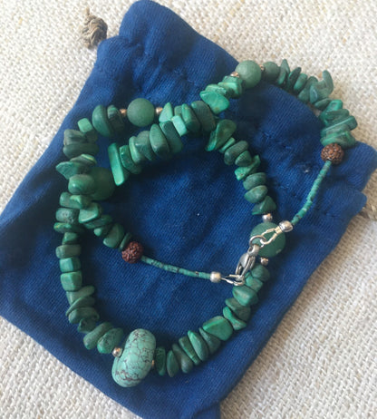 Turquoise, Malachite and Aventurine Necklace & Eco-Silver clasp.